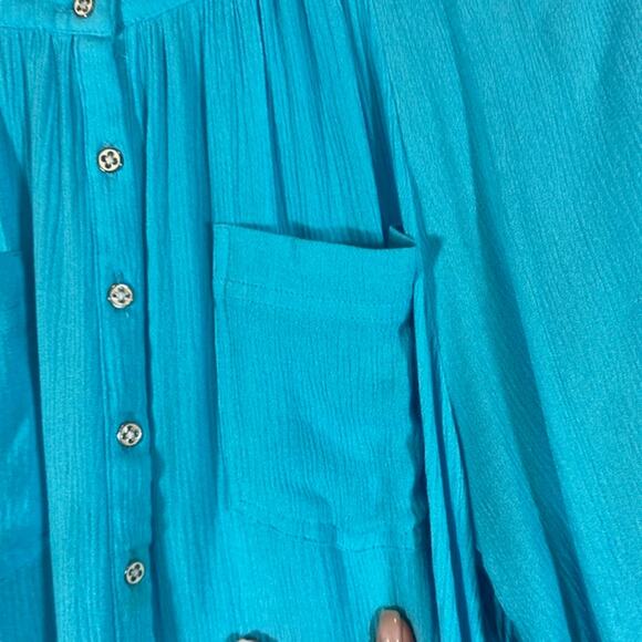 Zac & Rachel Bright Vibrant Blue Button Down Classic Blouse Women Sz L - Picture 4 of 9